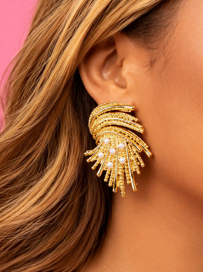 Gold Plated Pearl Flower Stud Earrings