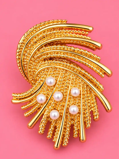 Gold Plated Pearl Flower Stud Earrings