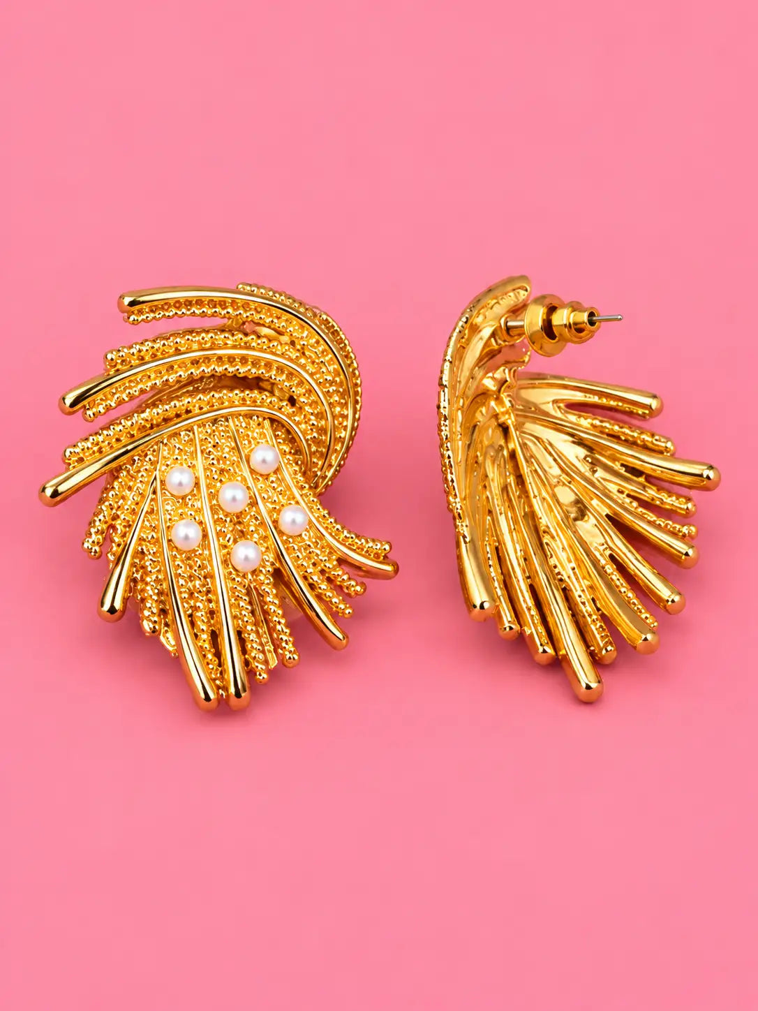 Gold Plated Pearl Flower Stud Earrings