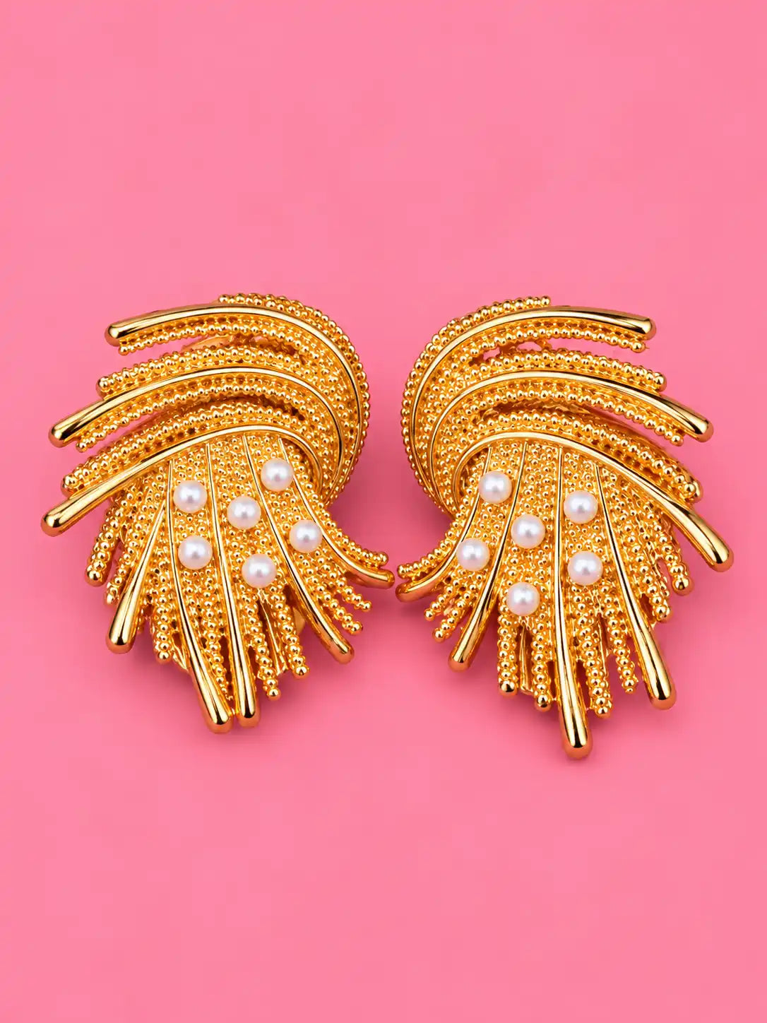 Gold Plated Pearl Flower Stud Earrings