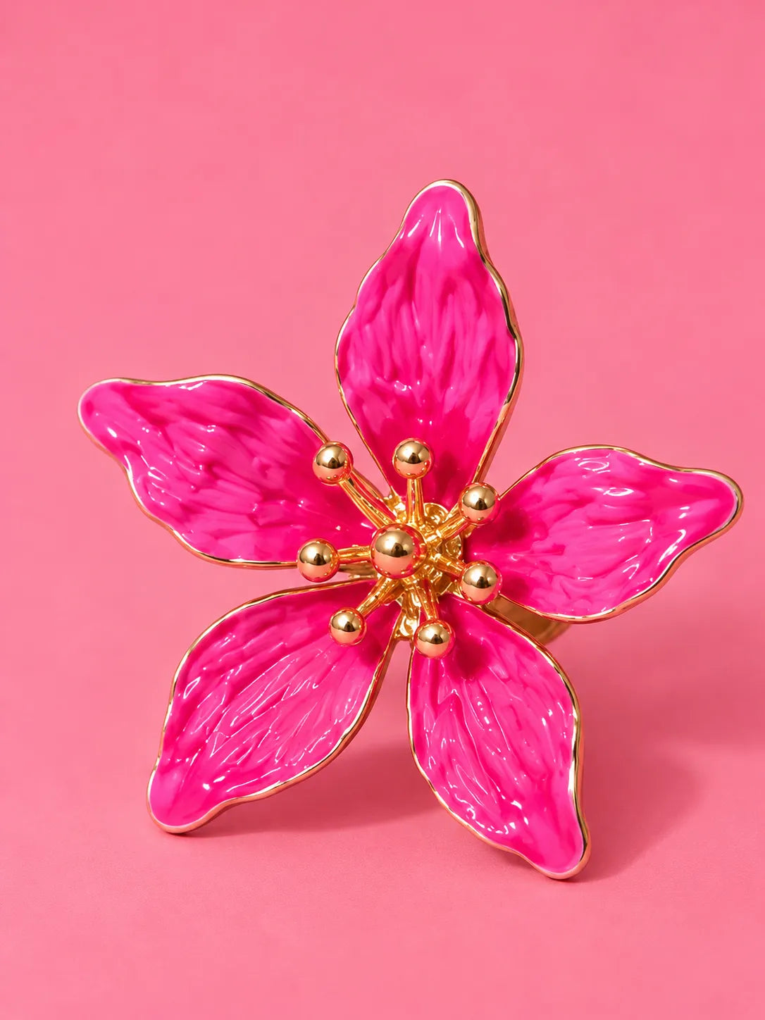 Pink Metal Oil Flower Stud Earrings