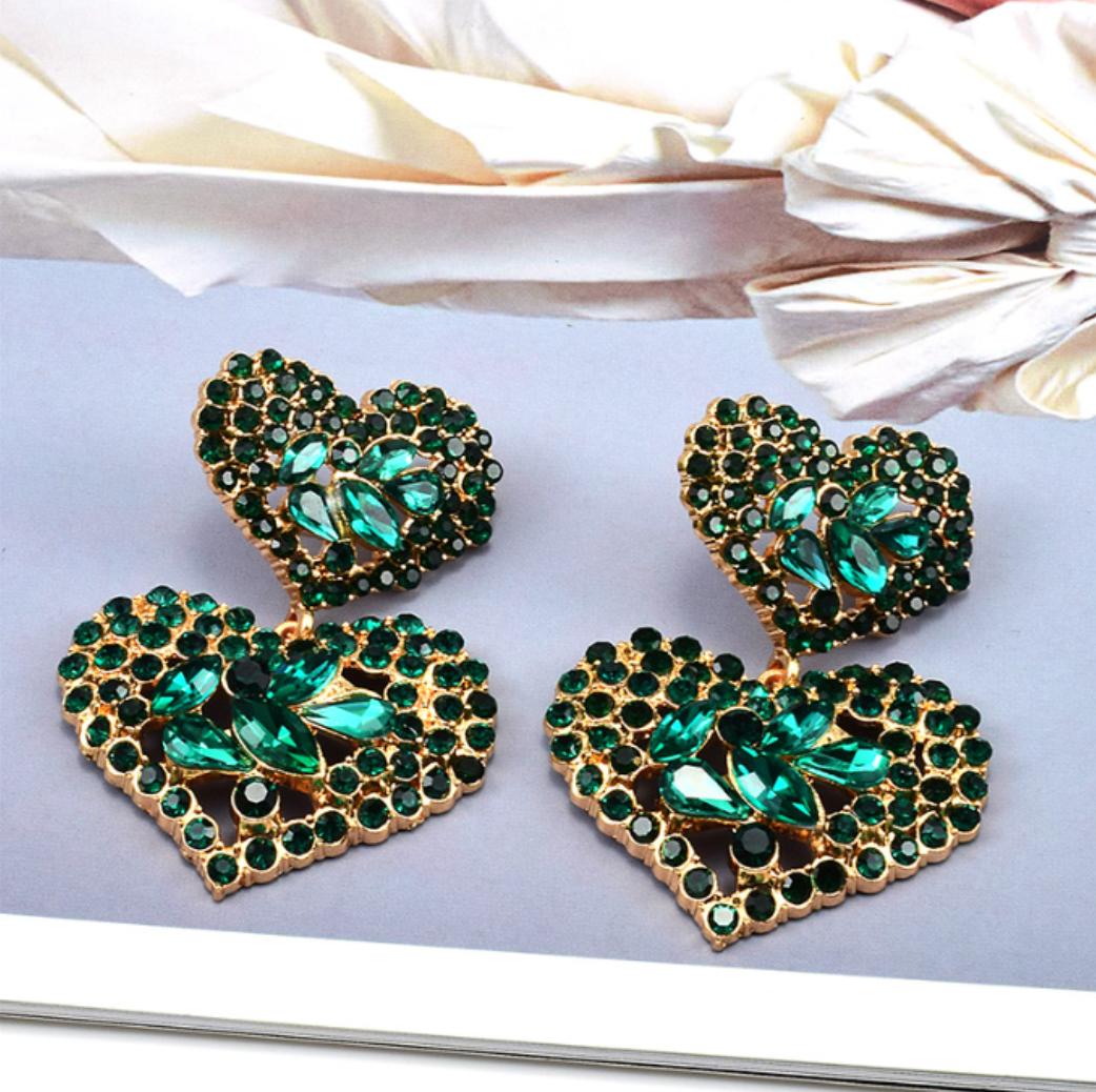 Green Heart Earrings