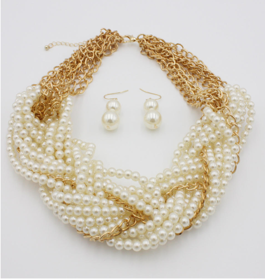 Pearl Gold and White Necklace Set