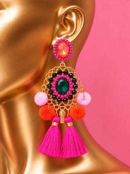 Bohemian Large Red Flower Earrings