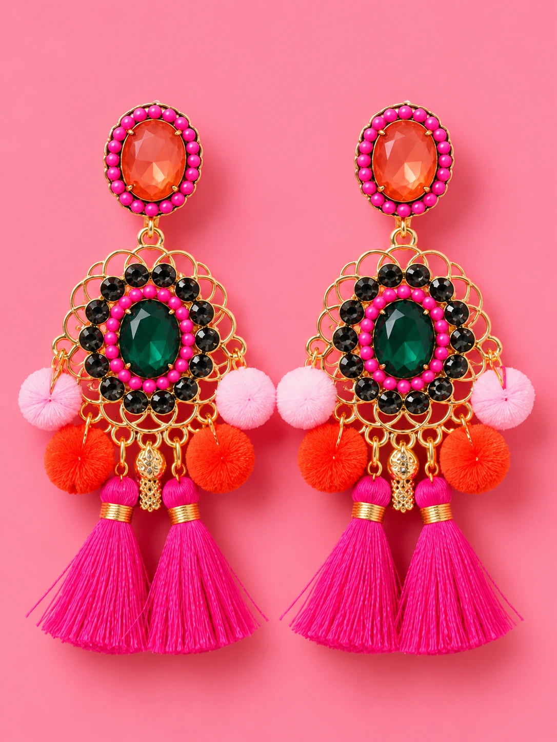 Bohemian Large Red Flower Earrings