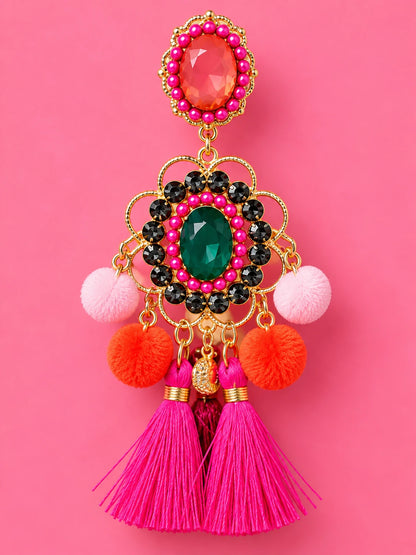 Bohemian Large Red Flower Earrings