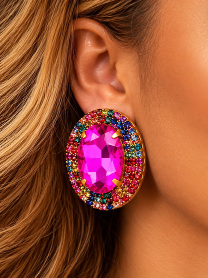 Colorful Crystal Metal Rhinestone Earrings