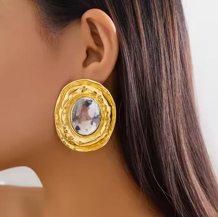Vintage Silver and Gold Oval Earrings