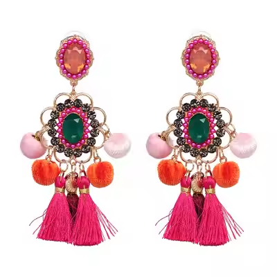 Bohemian Large Red Flower Earrings