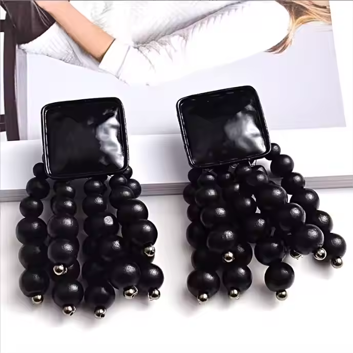 Metal Round Beads Tassel Earrings