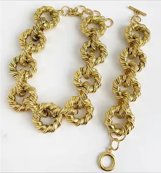 Gold Chunky Necklace and Bracelet Set