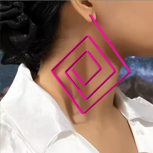 Pink Hip-hop Big Geometry Square Hoop Earrings for Women Fashion