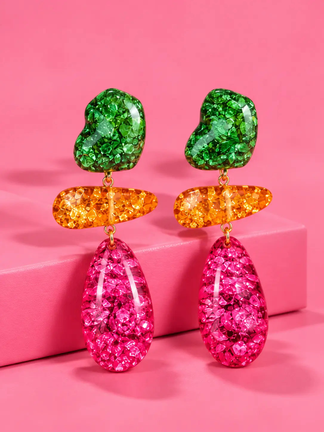 Multi-Colour Acrylic Resin Drop Earrings