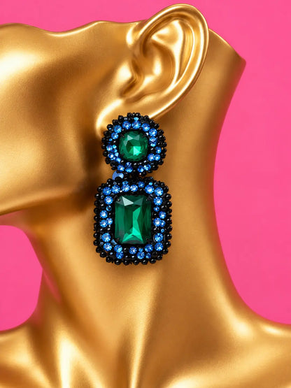 Rhinestone Emerald and Blue Earrings