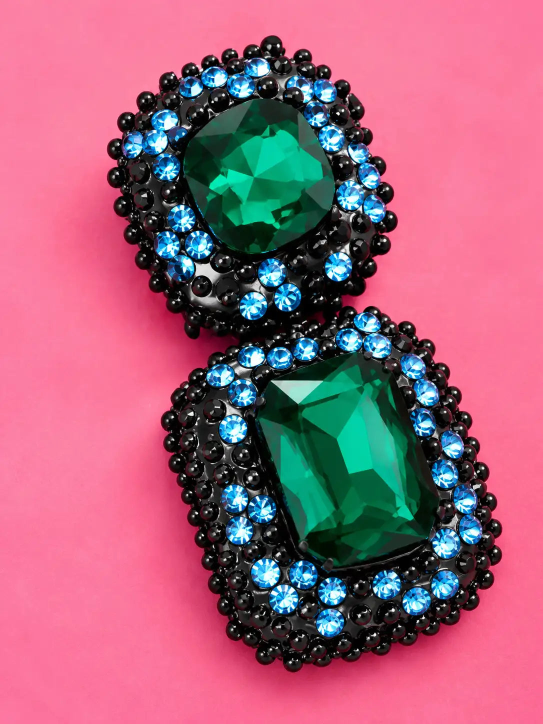 Rhinestone Emerald and Blue Earrings