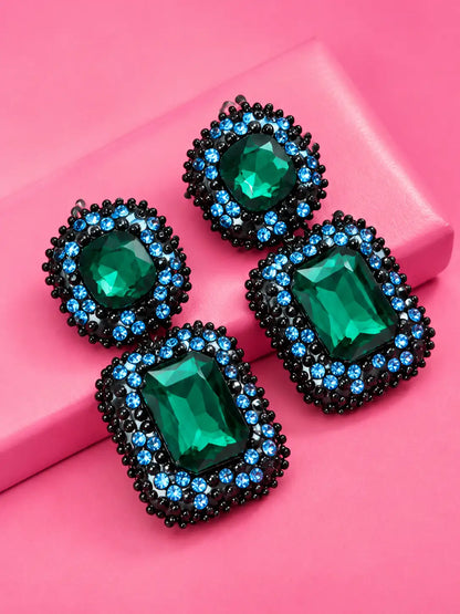 Rhinestone Emerald and Blue Earrings