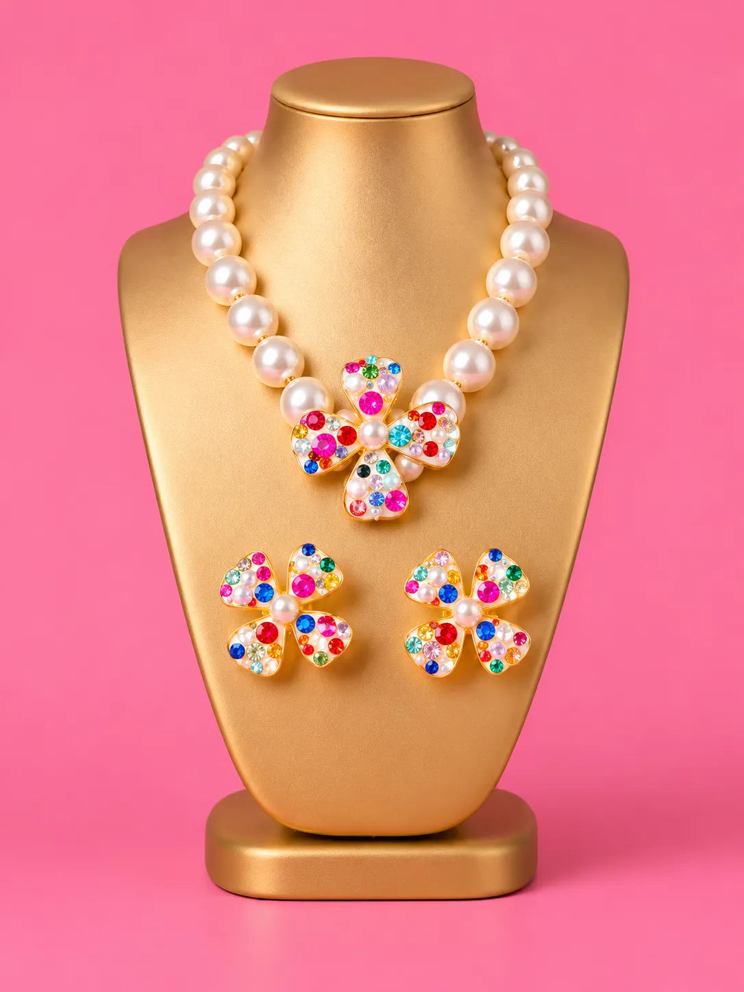 Simple Rhinestone Pearl Flower Ear Clip Earrings